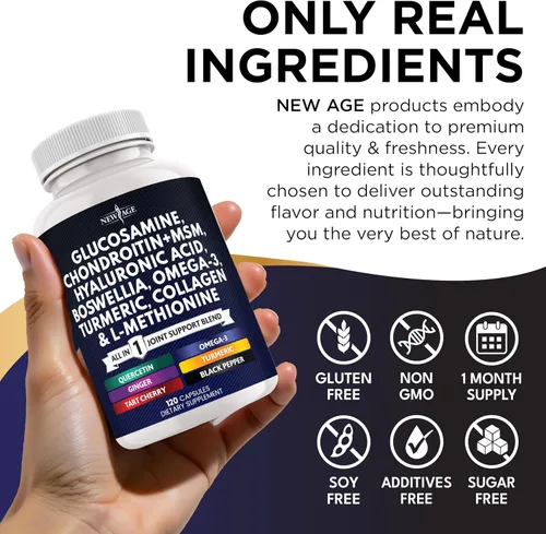 Vista 6 de Condroitina de glucosamina, MSM, curcumina de cúrcuma, colágeno, ácido hialurónico, Omega 3 – Suplemento de salud articular para hombres y mujeres