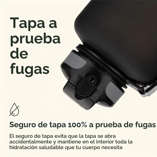 Vista 6 de Hydracy - Botella de agua grande de 2L, a prueba de roturas, de plástico Tritan sin BPA, a prueba de fugas, sin condensación, con correa de Gris