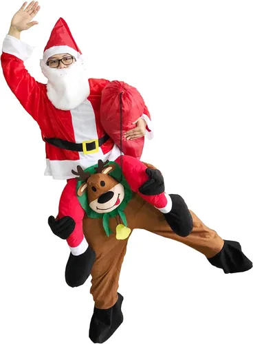 Vista 5 de JYZCOS Disfraz de reno de Papá Noel para adulto, disfraz de Navidad