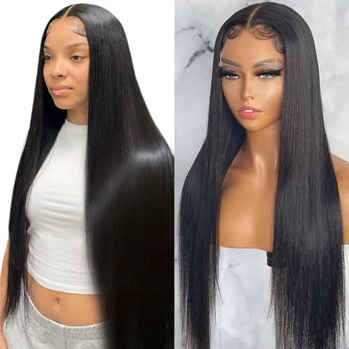 Vista 10 de Pelucas de encaje frontal rectas de cabello humano bunGiol pre arrancadas con cabello de bebé HD Pelucas de encaje frontal 13x4 sin pegamento