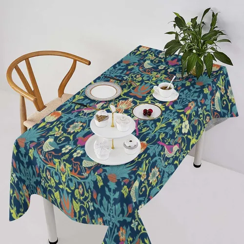 Vista 6 de Mantel Floral Retro de Pájaros, Diseño Original Bohemio William Morris Estampado Cubierta de Mesa para Hogar Picnic Fiesta Comedor Cocina William