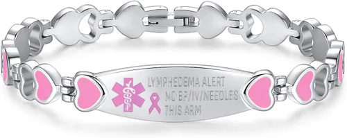 Vista 13 de LinnaLove Lymphedema Alert Bracelets no bp/iv/needles this arm Stainless Steel Medical id Bracelets for Women