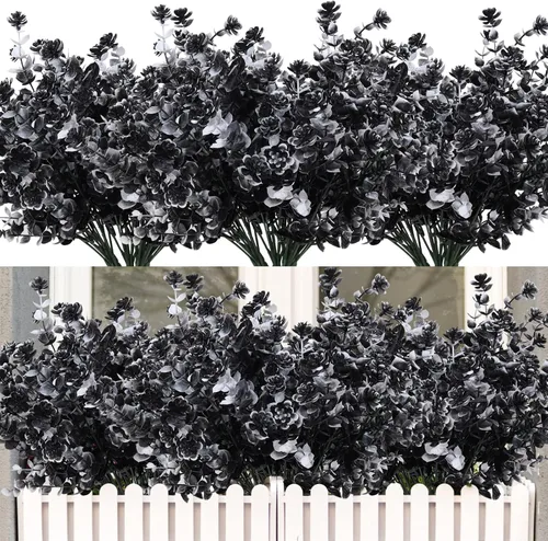 Vista 51 de RECUTMS - Flores artificiales, 12 plantas sintéticas para exteriores, resisten rayos ultravioleta, arbustos para interiores y exteriores, maceta