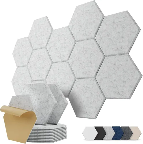 Vista 11 de Paneles de pared acústicos hexagonales autoadhesivos, paquete de 12 azulejos absorbentes de sonido para paredes y puertas, panel interior decorativo