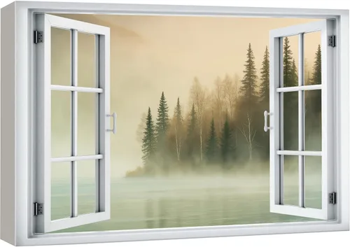 Vista 34 de wall26 - Cuadro en lienzo para pared, vista de ventana, río neón turquesa, rápido, bosque, lago, arroyo, naturaleza salvaje, fotografía, realismo