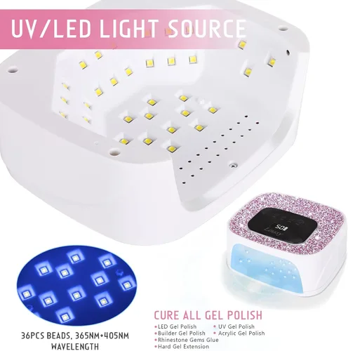 Vista 4 de Linssy - Lámpara de uñas recargable UV LED, lámpara de gel de uñas inalámbrica portátil Gel Nail Dryer Light 4 Timings & Diamond LCD Screen with