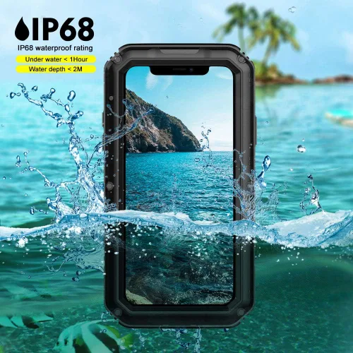 Vista 3 de Beasyjoy Funda impermeable de metal para iPhone 11, resistente, a prueba de golpes, a prueba de polvo, protección resistente, pantalla incorporada