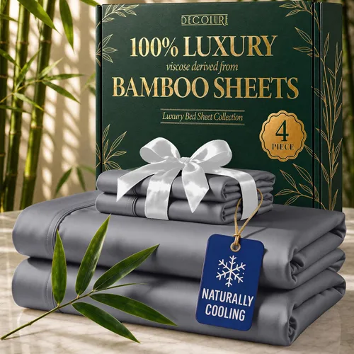 Vista 32 de DECOLURE Sábanas de Viscosa 100% Derivada de Bambú Tamaño Full - Juego de Sábanas de Lujo de 6 Piezas Naturalmente Refrescantes, Ultra Suaves Negro