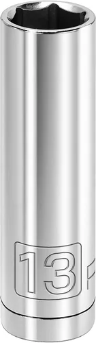 Vista 24 de Powerbuilt 3/8 de pulgada x 1/2 pulgada SAE Deep Socket, 12 puntos, cromo-vanadio, marca de tamaño - 940046