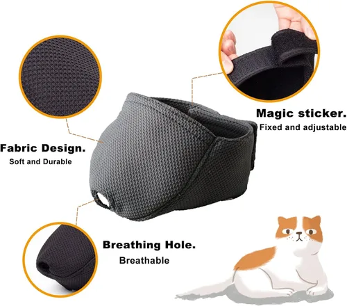 Vista 3 de Bozal para gatos con malla transpirable, bozal protector bucal de gato para evitar mordeduras y masticar (XS - negro)