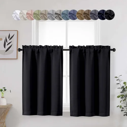 Vista 23 de Aqua Cafe - Juego de 2 paneles de cortinas opacas de 24 pulgadas de largo, con aislamiento térmico suave y sólido, para ventanas de baño, sótano