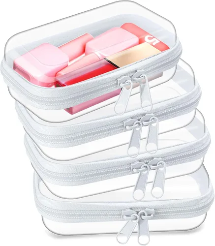 Vista 9 de Hoolerry 4 piezas de estuches rígidos transparentes con cremallera, bolsas de maquillaje, estuche de plástico para lápices, contenedores de caja