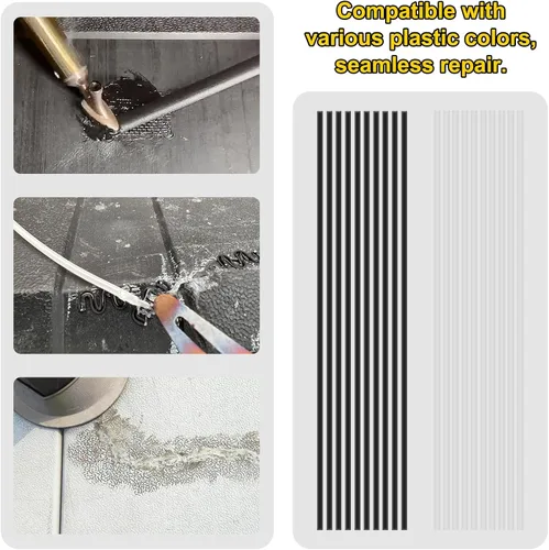 Vista 6 de Kit de soldadura de plástico: 1200 grapas de soldadura en caliente, 1 malla de reparación, 10 varillas de soldadura de polipropileno negro y 10