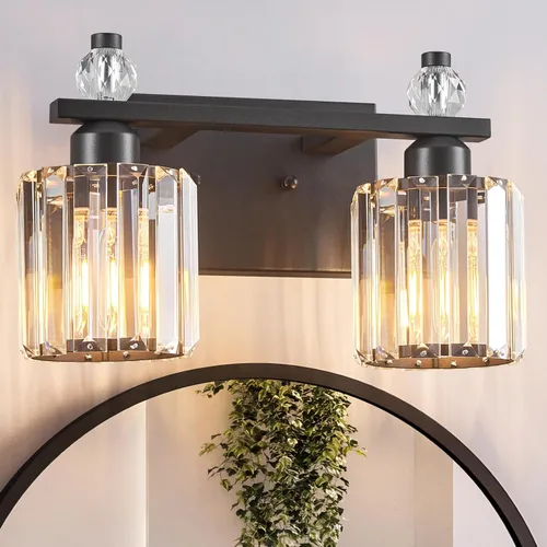 Vista 33 de Luces de Tocador de Baño de 3 Luces, Placado Negro, Modernas Luces de Tocador de Cristal para Baño, Luces de Tocador de Cristal para Usar Sobre