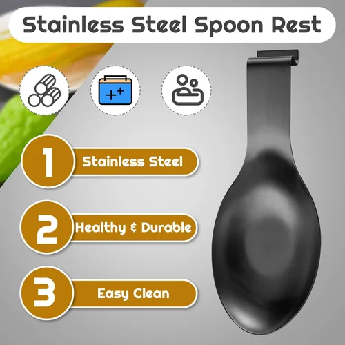 Vista 3 de Nuanchu 6 piezas de acero inoxidable soporte para cucharas y espátulas para estufa, mango para cucharón, soporte para cucharas para encimera Negro