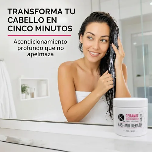 Vista 5 de Kashmir Keratin Mascarilla de cerámica para el cabello (8 onzas), tratamiento avanzado de reparación de queratina profunda para cabello seco, dañado