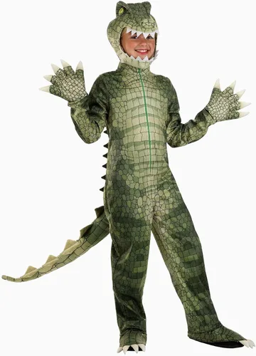 Vista 2 de Disfraz de cocodrilo peligroso para niños, disfraz de reptil verde con capucha para Halloween