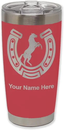 Vista 24 de LaserGram Vaso personalizado de 20 onzas, herradura con caballo (negro)