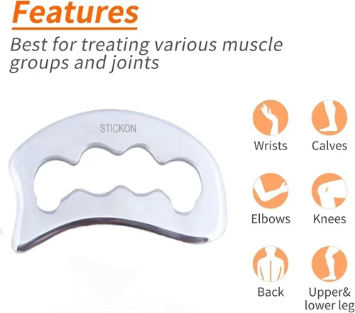 Vista 3 de STICKON Gua Sha Herramienta de masaje de acero inoxidable Gua Sha Scraping Herramientas de masaje IASTM Herramientas gran herramienta