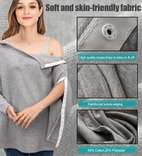 Vista 3 de Camisas de cirugía de hombro, camisa unisex de rehabilitación con broches discretos para los hombros, ropa de quimioterapia, camisa de manga larga