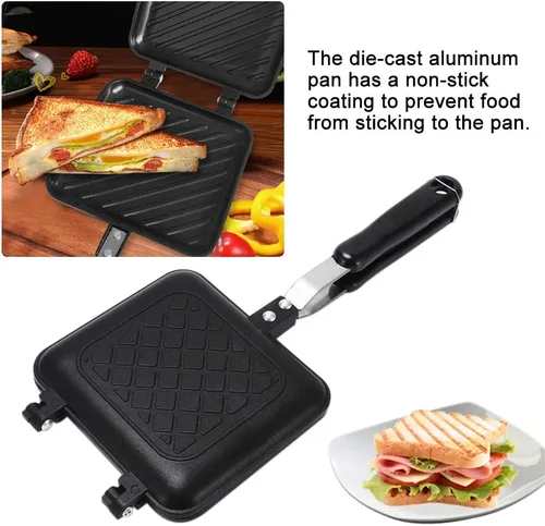 Vista 4 de Sandwichero, doble revestimiento antiadherente a la parrilla para sándwiches y panini, sartén caliente de aluminio antiadherente