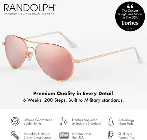 Vista 3 de Randolph USA Amelia Aviator Gafas de sol auténticas para mujer no polarizadas 100% UV