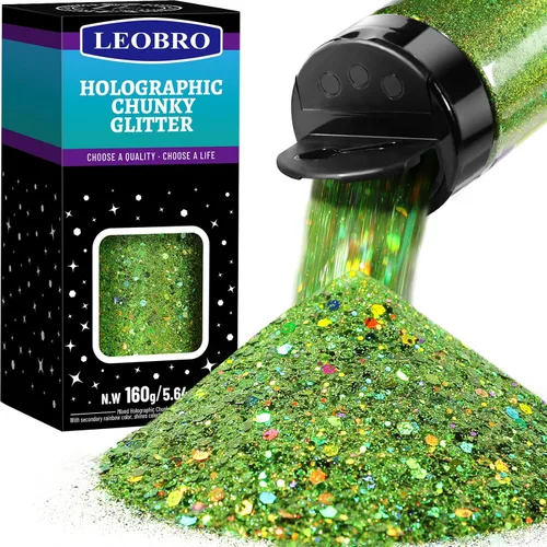 Vista 15 de Leobro - Purpurina blanca, 160g/5.64oz de purpurina holográfica gruesa para manualidades, resina, uñas, cuerpo, vasos, decoraciones de fiesta