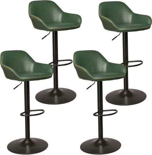 Vista 10 de Glitzhome Taburete de bar giratorio, taburetes de bar ajustables con soporte trasero y reposapiés, silla de bar tapizada de piel sintética