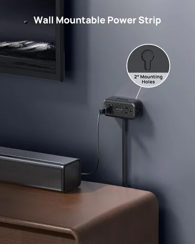 Vista 7 de TROND - Regleta de alimentación con enchufe plano giratorio de 360°, cable de extensión de 3 pies con 4 puertos USB, 4 tomas de CA ampliamente