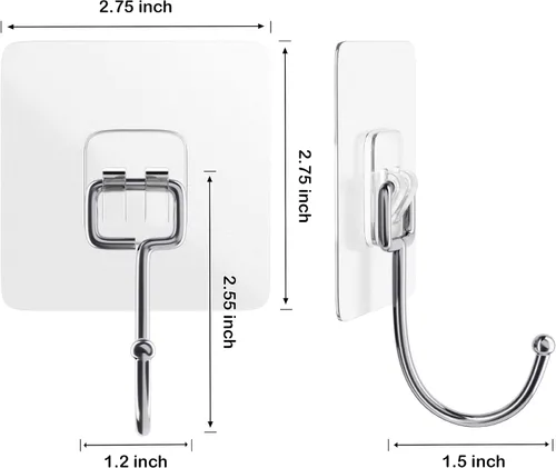 Vista 2 de Ganchos adhesivos grandes para colgar ganchos de pared resistentes de 22 libras, gancho autoadhesivo para toallas, impermeable, transparente