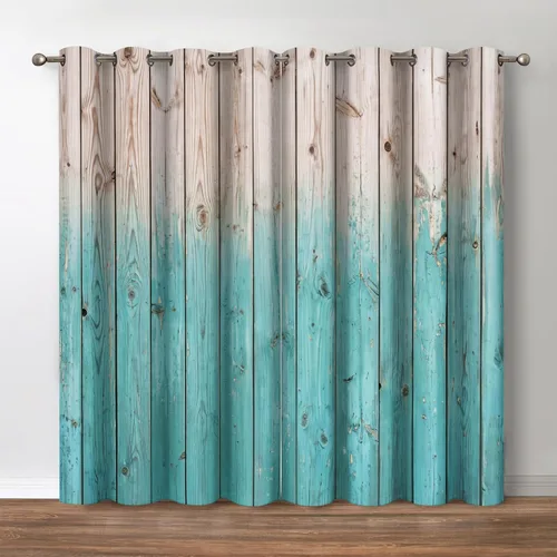 Vista 8 de Aimego - Cortinas opacas rústicas con flores de girasol, cortinas para oscurecer la habitación, estilo granja, paneles de madera, mariposas azules