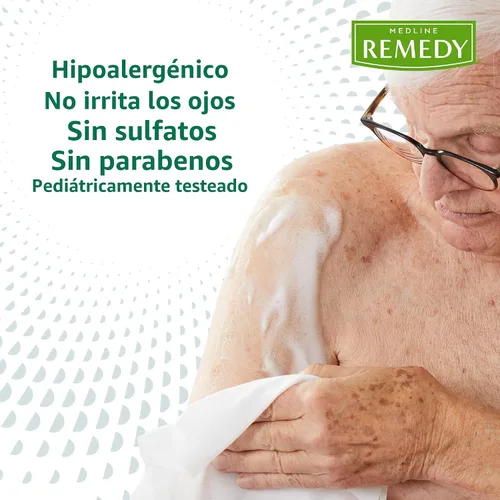 Vista 5 de Medline Remedy Limpiador clínico de espuma sin enjuague, aroma a vainilla (8 onzas líquidas), champú sin enjuague y limpiador corporal para pieles