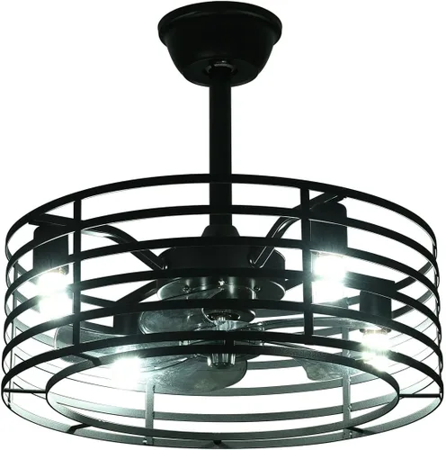 Vista 7 de Ventilador de techo enjaulado de 20 pulgadas con luz, 3 velocidades ajustables, luces de ventilador de techo con control remoto, ventiladores
