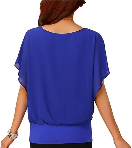 Vista 2 de VIISHOW - Blusa de manga corta casual de chifón para mujer