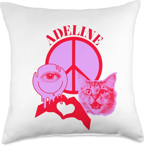Vista 5 de Adeline Name Personalized Peace and Karma Co. Adeline - Almohada personalizada con el nombre I Love Retro Cat Mom (16 x 16 pulgadas), multicolor