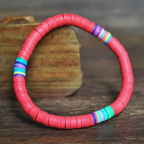 Vista 7 de EXCEART 20 pulseras de arcilla elástica de 0236in con cuentas de arco iris pulsera bohemia de arcilla