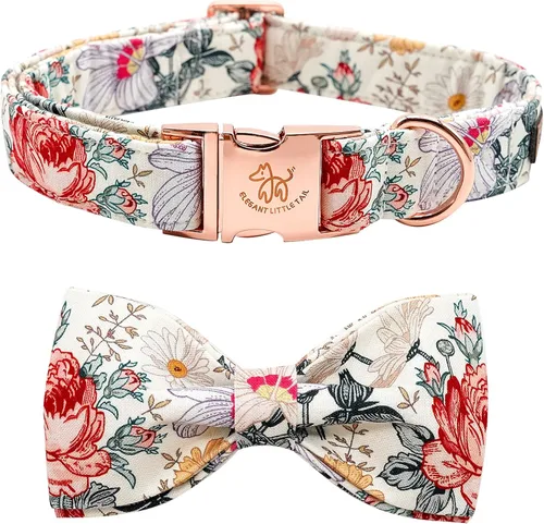 Vista 37 de Elegant little tail - Collar de otoño para mascotas con corbatín, lindo collar de Halloween con estampado de flores y calabaza para cachorros