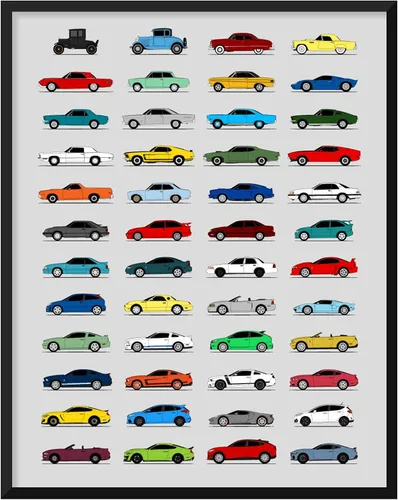Vista 22 de Idea Network Póster hecho a mano compatible con Ford Print Wall Art Decoración hecha a mano de lo mejor de las generaciones de Ford, Historia Ford