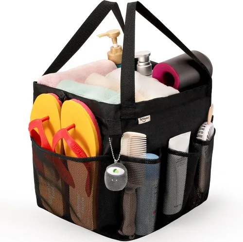 Vista 9 de famichan Organizador de ducha de malla portátil con cordón, elementos esenciales para dormitorio universitario para estudiantes universitarios