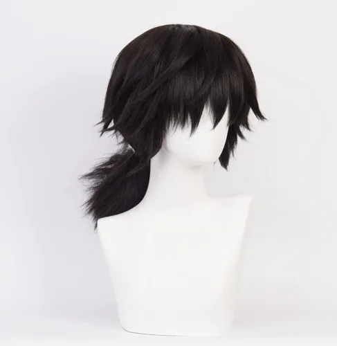 Vista 3 de Aadesso Anime Kimetsu no Yaiba Demon Slayer Cosplay Tomioka Giyuu peluca con gorra de peluca para hombres y mujeres