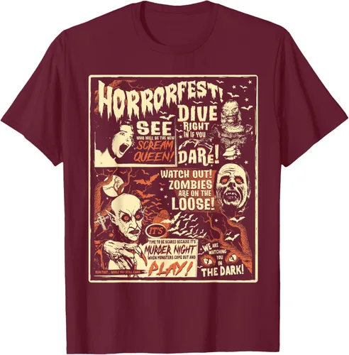 Vista 14 de Camiseta de terror vintage con póster de Halloween y película de terror Negro