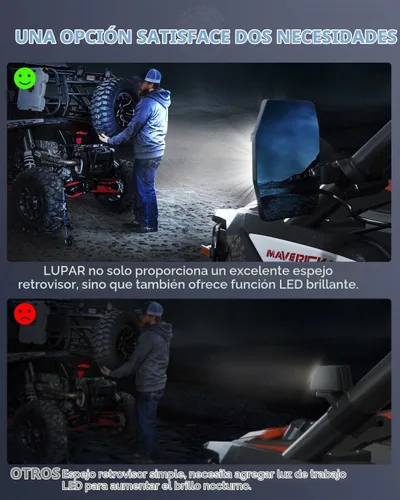 Vista 3 de Espejo Lateral UTV con Luces LED de Charco Espejos Retrovisores de Aluminio de Servicio Pesado se Ajustan a Barras de Jaula Antivuelco de 1.65"-2