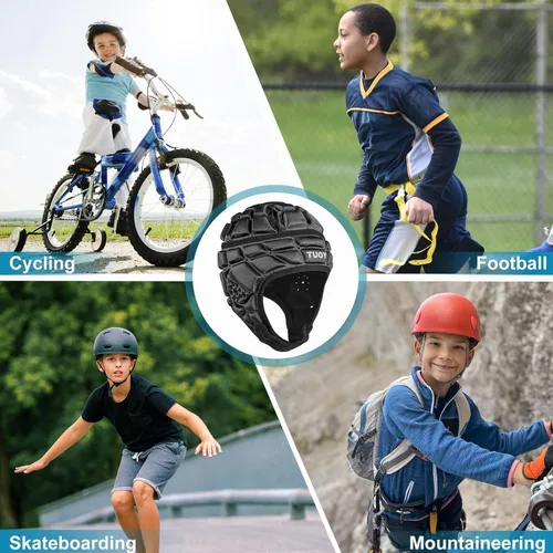 Vista 4 de Casco acolchado de carcasa suave, protección para la cabeza de rugby 7 v7 bandera de fútbol fútbol portero gorra protectora para niños, jóvenes