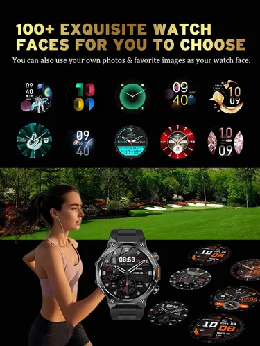 Vista 6 de Fitness Smart Watch for Men Women, Bluetooth Calling & 1.8" AMOLED, SpO2/Heart Rate/Sleep Tracker, 100+ Workout Modes, IP67 Waterproof, 7+Day Black