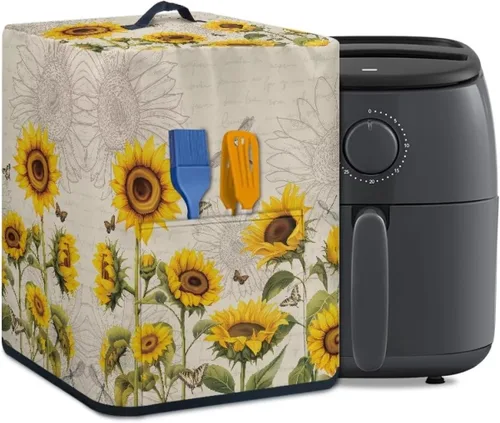 Vista 32 de Air Fryer Oven Dust Cover with Handle and Pocket, Easy Cleaning Electric Appliance Cover, Brown Flower Flor marrón (Brown Flower)