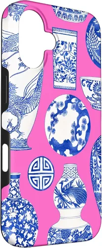 Vista 3 de iPhone 16 Blue Willow Chinoiserie Jengibre Tarro Fresco Preppy Rosa Azul Caso