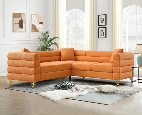 Vista 15 de Cómodo sofá de 3 plazas, sofá Boucle de gran tamaño de 81 pulgadas con diseño de asiento profundo, sofá tapizado con 2 almohadas, moderno sofá