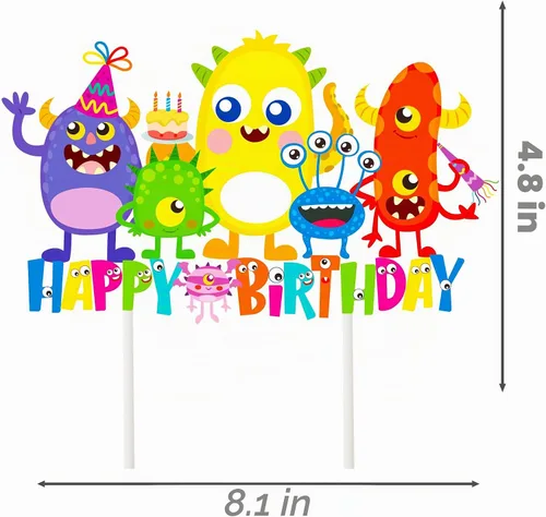 Vista 3 de Decoración de pastel de cumpleaños de monstruo, suministros de fiesta de cumpleaños, decoración de pastel de monstruo pequeño para niños, temática