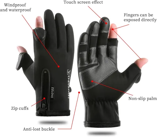 Vista 6 de ZZLOVE Guantes de invierno cálidos para pantalla táctil para hombres y mujeres, guantes de ciclismo impermeables y antideslizantes, resistentes al