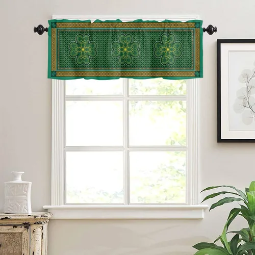 Vista 148 de Cenefa de cortina con lazo rojo de Navidad para ventanas, sala de estar, cocina, baño, granja, bolas de Navidad de acuarela con diseño de bayas